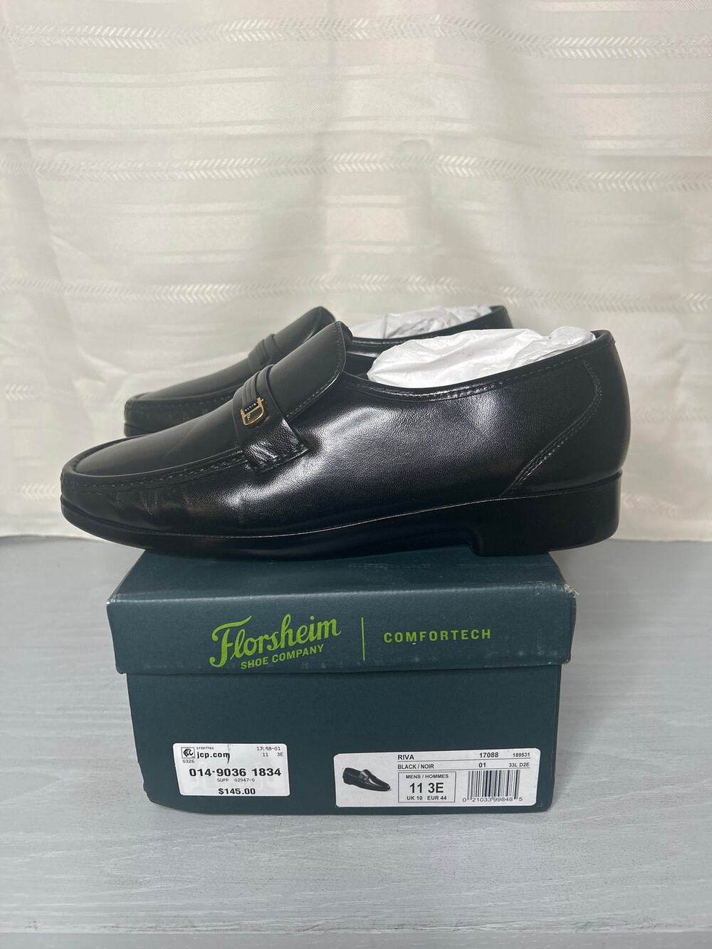Florsheim Riva Moc Toe Leather Slip-On Shoes Black Mens Size 11 3E Wide